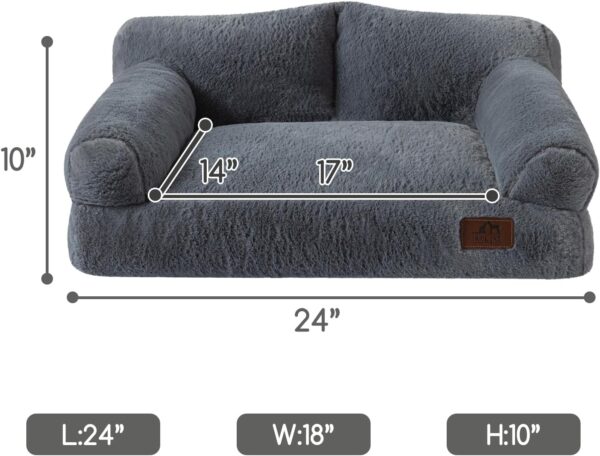 Hollypet Fluffy Plush Dog Cat Pet Sofa Couch Soft Calming Pet Beds for Medium Small Cats and Dogs, Gray - Image 3