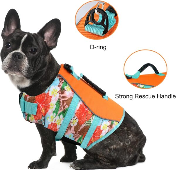 Ripstop Dog Life Jacket, Reflective & Adjustable Dog Swimming Vest with Handle, Dog Life Vests for Boating & Swimming, Pet Safety Life Preserver for Small Medium Large Dogs (Orange, XS) - Image 3