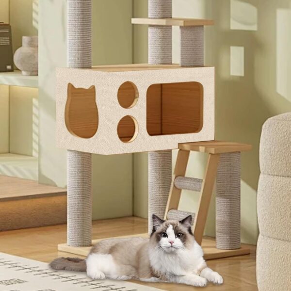 118”x15.8” Trimmable Cat Scratching Post Carpet Cover Cat Scratcher Mat Self-Adhesive Cat Tree Shelves Replacement Parts Mat Cat Scratcher for Shelves Steps Couch Furniture Protector(Beige) - Image 7