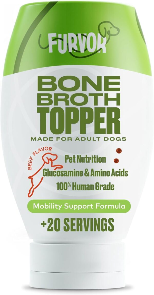 Mobility Support Beef Bone Broth for Dogs | Hip & Joint Support for Dogs | Glucosamine & Amino Acid Boosted | Human Grade Ingredients | Just add Water | Made in USA, 12 oz