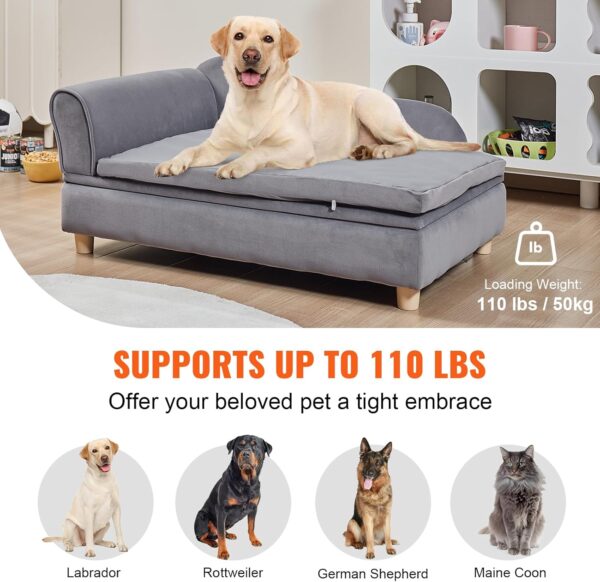 VEVOR Pet Sofa, Dog Couch for Large-Sized Dogs and Cats, Soft Velvety Dog Sofa Bed, 110 lbs Loading Cat Sofa, Grey - Image 3