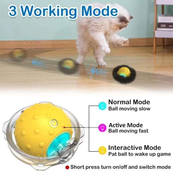 Interactive Cat Toys for Indoor Cats, Automatic Moving Cat Ball Toy in Pouch,Chirping & Motion Activated Rechargeable Cat Toy,Hide and Seek Chase Rolling Ball Exercise Game - Image 6