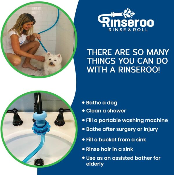 Rinseroo Dog Shower Hose: Wash Hose Attachment for Shower & Sink - Pet Bather, Fits Showerheads Up to 4” Wide Handheld Shower Sprayer Faucet Adapter, Includes Spare Connector 6 Foot Hose (Not for Tub) - Image 6