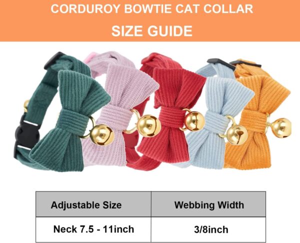 2 Pack Soft Corduroy Cat Collars with Bow Tie & Bell, Adjustable Breakaway Cotton Kitty Bowtie Collar for Girl Boy Kitten (Pink & Blue) - Image 2