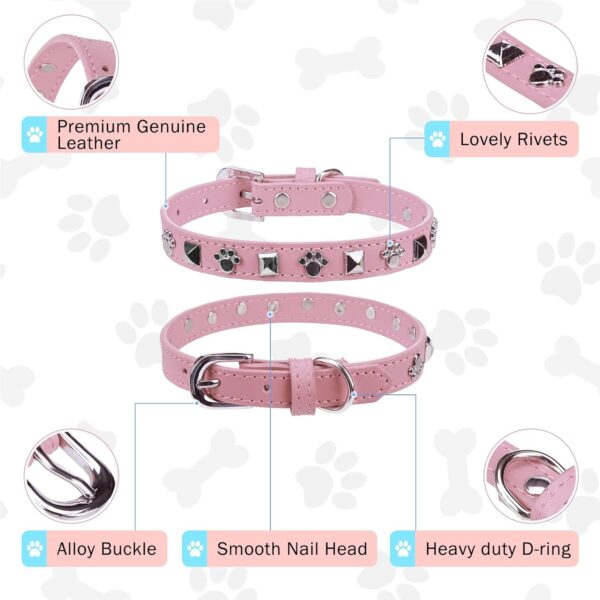 SCENEREAL Leather Dog Collars for Small Medium Dogs with Rivet, Adjustable Studded Cute Dog Collar for Pet Boy Girl Kitten Cats, Bling Spiked Puppy Collars, Pink XS - Image 3