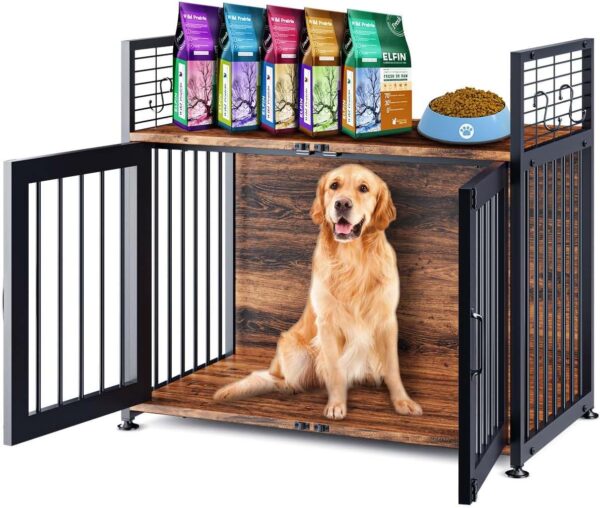 Wooden Dog Crate Furniture Large/Medium Dog, Dog Kennel Furniture Large Breed, Indoor Dog Cage Furniture Style with 2 Doors, End Table Dog Crate for 50-70 lbs Dogs (41" W×23.2" D×35.6" H)