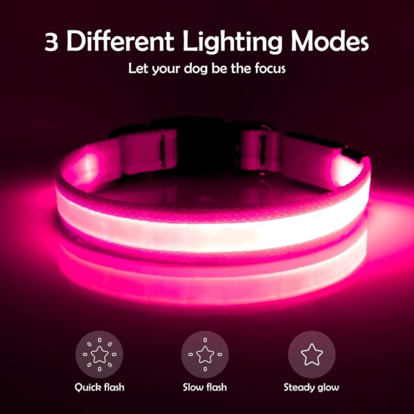 Vizpet LED Dog Collar, Light Up Dog Collar Adjustable USB Rechargeable Super Bright Safety Light Glowing Collars for Dogs (Medium, Pink) - Image 2