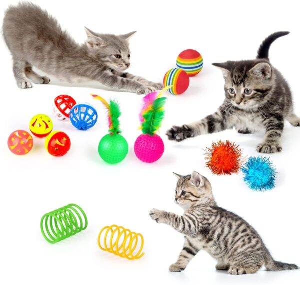 32 PCS Cat Toys Kitten Toys, Variety Catnip Toys with Rainbow Tunnel Interactive Cat Feather Teaser Fluffy Mouse Crinkle Balls Spring Toy Set for Cat, Kitty - Image 4