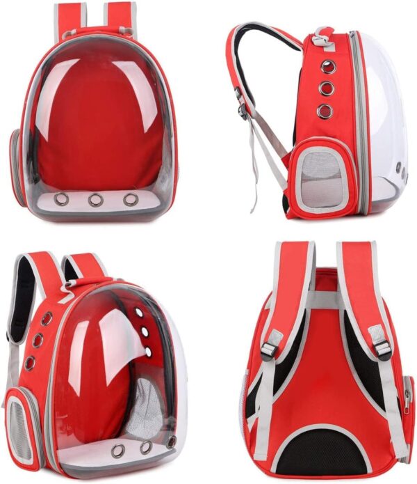 Cat Backpack Carrier Bubble Bag, Transparent Space Capsule Pet Carrier Dog Hiking Backpack, Small Dog Backpack Carrier for Cats Puppies Airline Approved Travel Carrier Outdoor Use Red - Image 5