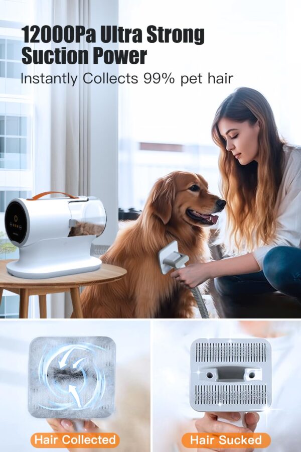 Pet Grooming Vacuum & Dog Hair Vacuum, 12000Pa Powerful Dog Vacuum for Shedding Grooming Hair, 2L Large Dust Cup, Low Noise, 3 Suction Levels, 5 Grooming Tools - Image 2