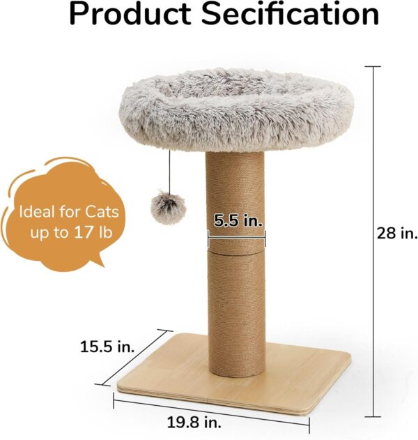 FUKUMARU Cat Scratching Post with Plush Bed, 2 in 1 Tall Kitten Scratch Post with Jute Rope, 5.5 Inch Width Sturdy Claw Scratch Pole with Perch, Cat Tree with Bed for Most Cats - Image 2