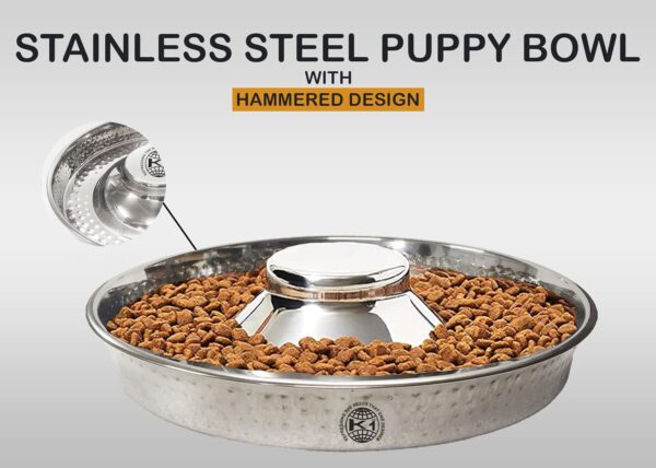 King International Stainless Steel 1 Hammered Slow Feeder Dog Bowl, Puppy Bowl,Puppy Food Bowl,Dog Bowl for Small Dogs,11.4'',Puppy Saucer,Puppy Supplies,Puppy Feeder,Puppy Feeding Bowls for Litters - Image 7