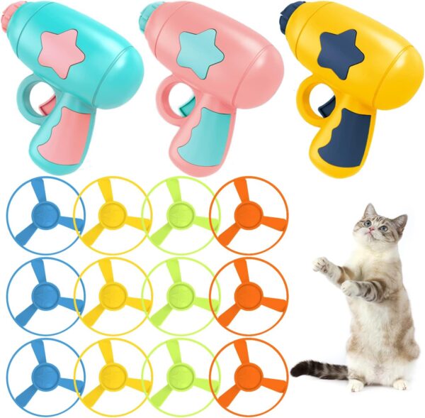 15 Pieces Cat Fetch Toy with Colorful Flying Propellers Set, Cat Playing Tracking Interactive Toys for Kitten Chasing Training Hunting