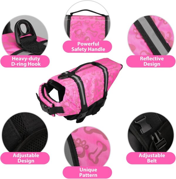 Neween Dog Life Jacket with Reflective Stripes, Adjustable Dog Life Vest Ripstop Dog Lifesaver Pet Life Preserver with Rescue Handle and High Flotation Swimsuit for Small Medium Large Dog, Pink, Small - Image 4