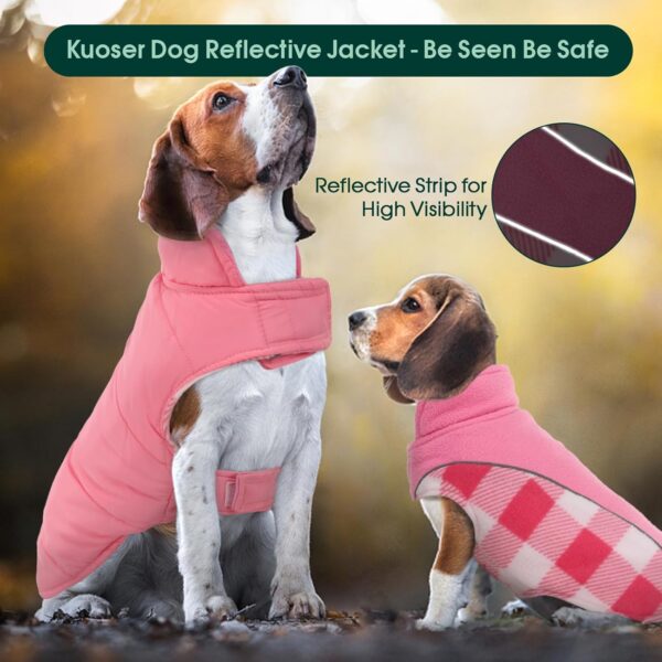 Kuoser Reversible Dog Coat, Warm Waterproof Dog Jacket, British Style Plaid Dog Winter Coats, Puppy Cold Weather Vest Windproof Outdoor Clothes Dog Snow Jackets for Small Dogs S - Image 5