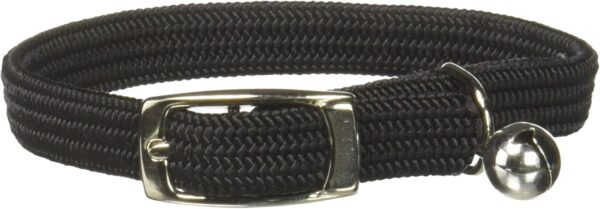 Kool Kat Elastic Cat Safety Collar with Bell, Black, 10"