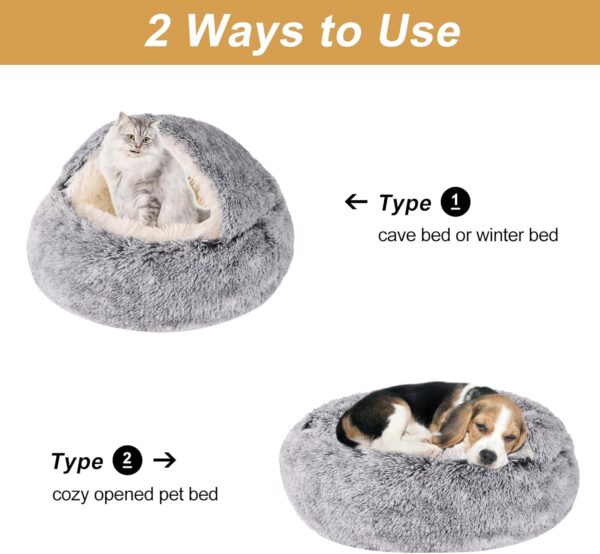 Dog Beds for Small Dogs, Cat Bed Cave, Washable Cute Cat Bed, Cozy Nook Pet Bed for Dogs or Cats, Anti-Slip Puppy Bed for Small Medium Pets (Grey, 20" x 20") - Image 2