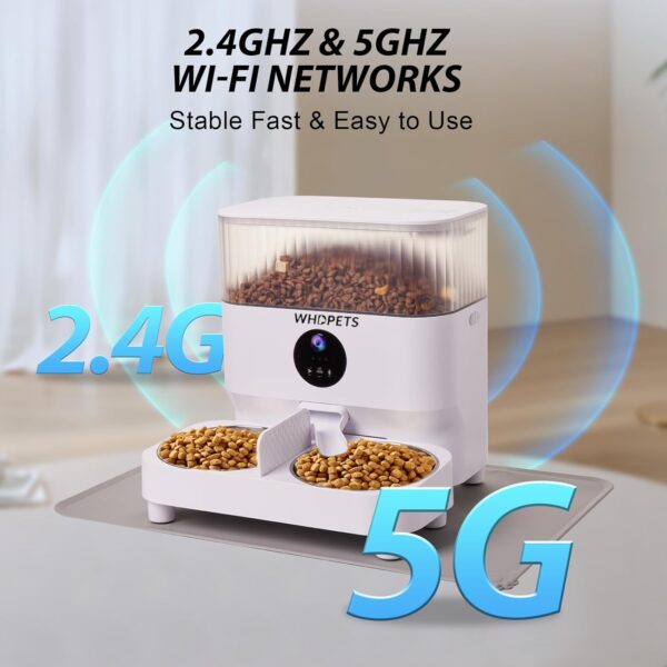 Automatic Cat Feeders, WHDPETS 5G WiFi Cat Food Dispenser with 1080P Camera for 2 Cats & Dogs, 5L Pet Feeder with Feeding Mat, APP Control, 2-Way Audio,Dual Power Supply - Image 4