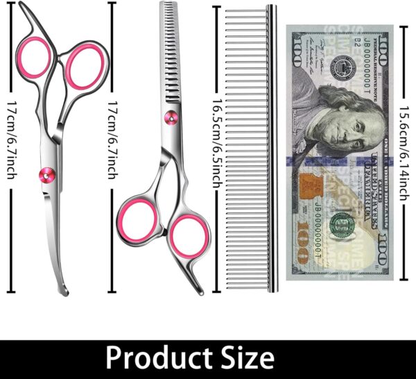 Pink Dog Grooming Scissors with Safety Round Tip,Pet Grooming scissors Kit,Dog Shears for Grooming,Incude Thinning,Curved Grooming Scissors and Comb for dogs, cats.Suitable for The Right Hand - Image 2