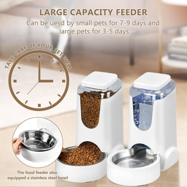 Automatic Cat Feeder and Water Dispenser with Stainless Steel Bowl Dog Gravity Food Feeder and Waterer for Small Medium Pets Puppy Kitten 1 Gallon x 2 - Image 5