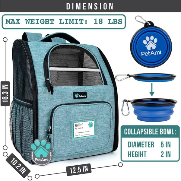 PetAmi Dog Backpack Carrier for Small Large Cat, Pet, Puppy, Ventilated Pet Hiking Backpack Travel Bag, Airline Approved Cat Backpack Carrier, Camping Biking Dog Bag Up to 18lbs Pet, Teal Turquoise - Image 2