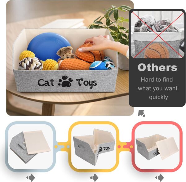 Large Cat Toy Box Cat Toy Storage Basket 2X Thicker Foldable Sturdy Pet Toy Storage Bin Bed for Organizing Pet Toys Treats Clothes and Accessories(Grey) - Image 4