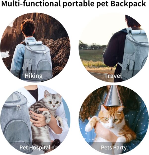 Cat Backpack Carrier- Small Dog Backpack Carrier Pet Carrier Backpack, Breathable and Cool Cat Travel Backpack with Two Side Pockets Cat Carrier Large, Suitable for Hiking, Traveling, Camping - Image 6