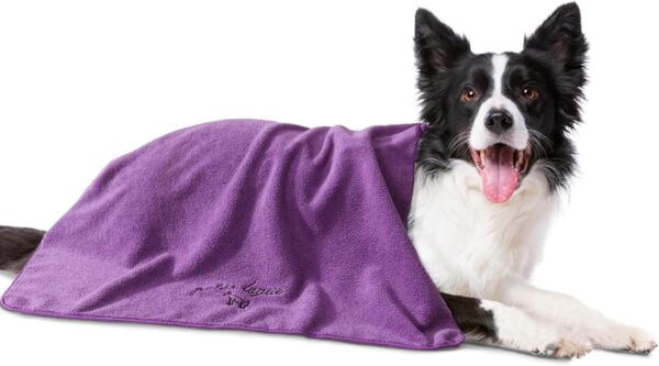 Patas Lague Dog Towel for Drying Dogs, 40''x20'' Large Quick Dry Microfiber Grooming Pet Towel, Super Soft Absorbent Machine Washable Dog Shammy Towel Dog Supplies, Purple