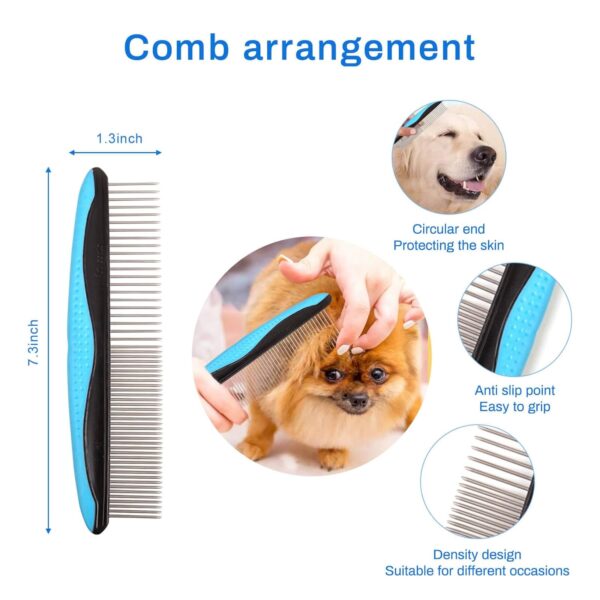 5-in-1 Dog Brush Grooming Kit - Dog Grooming Supplies Dog Dematting Rake for Shorted Haried Dogs, Bath Brush For Long Hair Dogs And Dematting Comb (Set of 5, Blue) - Image 5