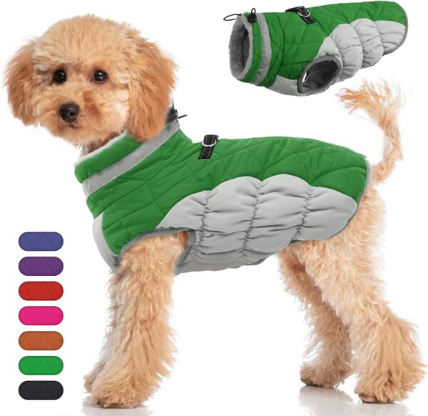 Dog Coat, Fleece Dog Vest with Harness Built in, Dog Cold Weather Coats, Dog Snowsuit Waterproof, Dog Coats for Small Dogs, Dog Winter Jacket Windproof, Dog Puffer Jacket Green XS - Image 8