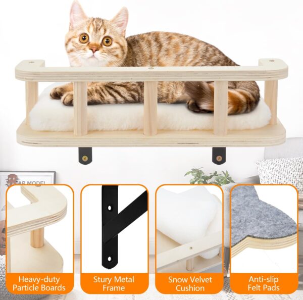 Cat Wall Shelves with 5 Steps, Cat Shelves and Perches for Wall, Cat Wall Furniture Cat Climbing Shelf for Indoor with Plush Covered, Gift for Medium/Small Cat (Gray Steps, 1pack) - Image 2