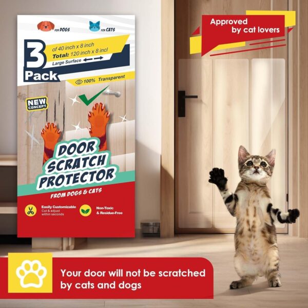 Door Protector from Dog Scratching - Cat Scratch Door Frame Protector - Dog Scratch Door Protector - 3-Pack x 40" x 8.2" Anti Scratch Furniture Protector (20%+ Door Guard Clear) - Image 2