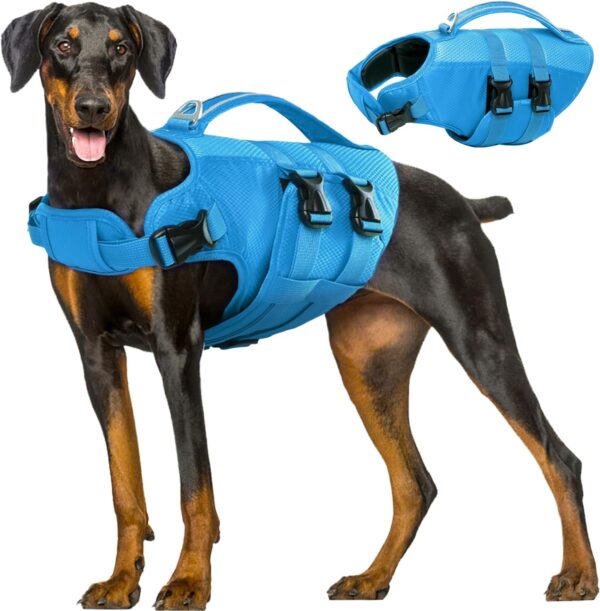 Kuoser Dog Life Jacket XL, High Flotation Dog Life Vest for Swimming Boating, Reflective Dog Swimming Vest Pet Life Preserver with Rescue Handle