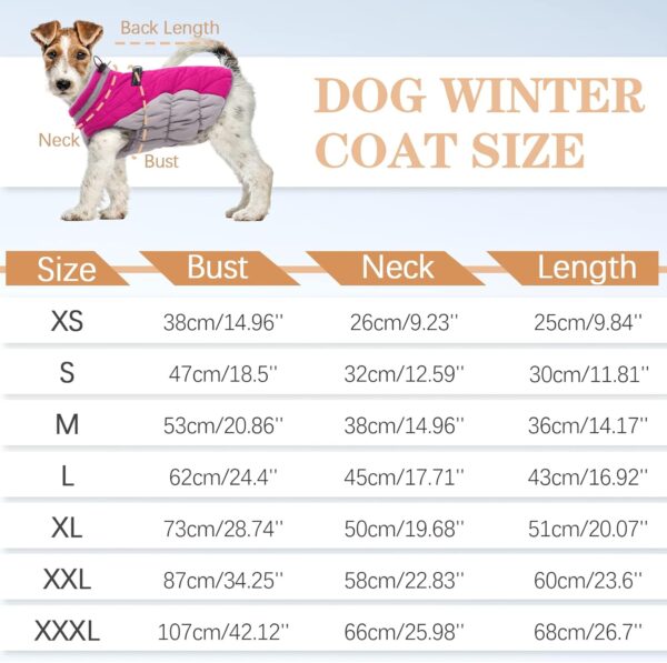 Dog Coat, Fleece Dog Vest with Harness Built in, Dog Cold Weather Coats, Dog Snowsuit Waterproof, Dog Coats for Small Dogs, Dog Winter Jacket Windproof, Dog Puffer Jacket Rose Red S - Image 3