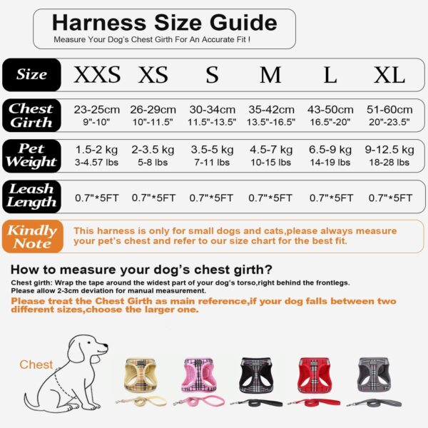 Dog Harness and Leash Set, Step-in Breathable Reflective Puppy Cat Dog Vest Harnesses for Small Medium Dogs (Pink Plaid, XS) - Image 3