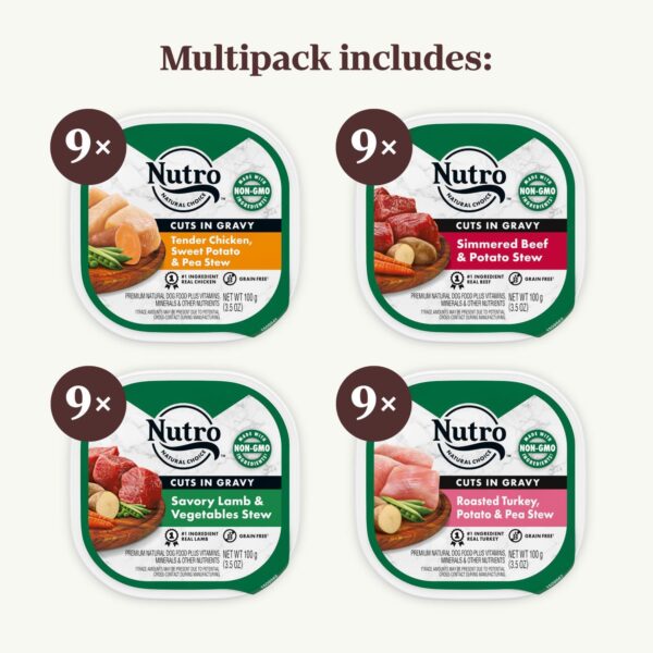 NUTRO Natural Grain Free Adult Dog Wet Food Cuts in Gravy Variety Pack of Beef, Lamb, Chicken, and Turkey Recipes, 3.5 oz. Trays (Pack of 36) - Image 2