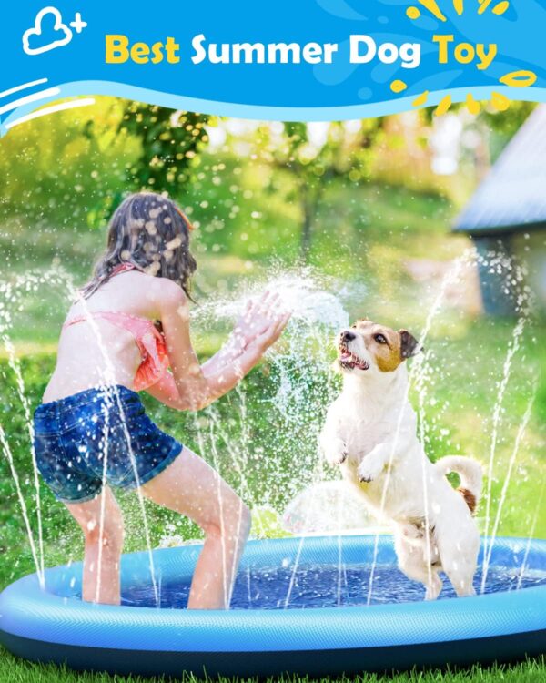 Peteast Dog Splash Pad Anti-Slip Dog Pool for Large Dogs 0.58 mm Thickened Dog Sprinkler Outdoor Dog Toys - Dog Accessories for Large Dogs (Blue, 67in) - Image 4