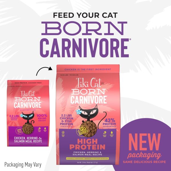 Tiki Cat Born Carnivore High Protein, Chicken, Herring & Salmon Meal, Grain-Free Baked Kibble to Maximize Nutrients, Dry Cat Food, 2.8 lbs. Bag - Image 4