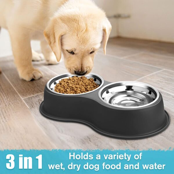 Dog Bowls Double Dog Water and Food Bowls Stainless Steel Bowls with Non-Slip Resin Station, Pet Feeder Bowls for Puppy Medium Dogs Cats - Image 5