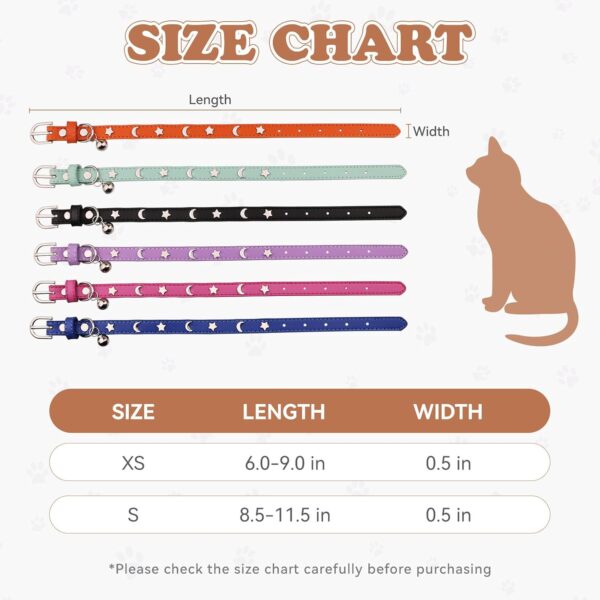 2PCS Leather Cat Collars,Cat Collar with Bells Stylish Moon & Star Rivets Adjustable Kitten Collars Cat Collar for Girl Cats,Purple&Pink(XS) - Image 6