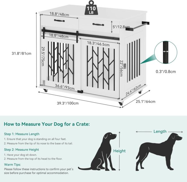 YITAHOME Dog Kennel Furniture for 2 Dogs, 39 inch Double Dog Crate with Storage Drawers, Indoor Wooden Dog House Heavy Duty for 2 Small Medium Dogs, White - Image 3