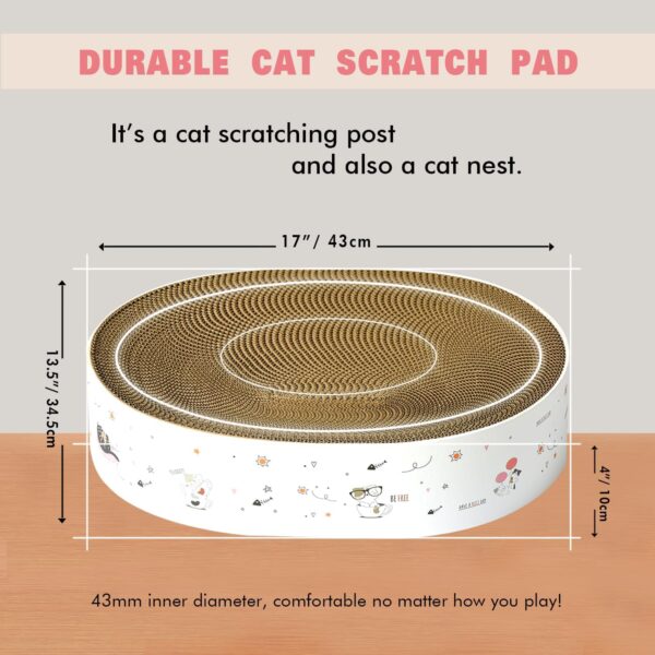 Cat Scratcher Cardboard 17"x13",2 in 1 Oval Cat Scratch Pad Bowl Nest for Indoor Cats Grinding Claw,Round Cat Scratching Board Corrugated Lounge Cat Beds&Furniture Protector for Couch & Carpets&Sofas - Image 3