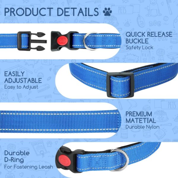 Nobleza Reflective Dog Collar, Soft Neoprene Padded Puppy Collar with Quick Release Buckle and Safety Lock, Adjustable Durable Nylon Pet Collar for Small, Medium and Large Dogs (Blue, XS) - Image 4