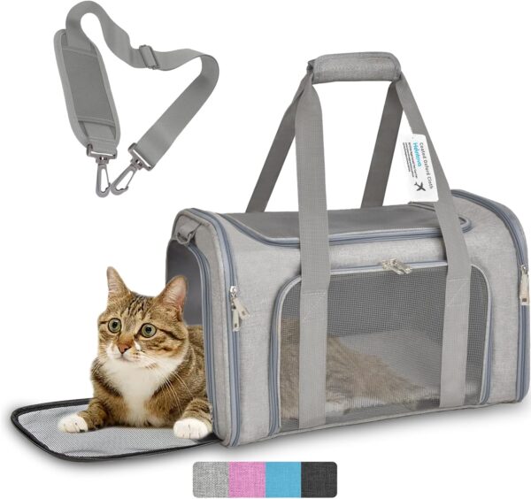 Collapsible Cat Carrier Soft Sided Bag for Small Dog 0-15 lbs, TSA Approved Pet Carrier Airline Approved Dog Carriers for Small Dogs Carrier, Small Pet Carrier for Cat Travel Carrier -M, Gray