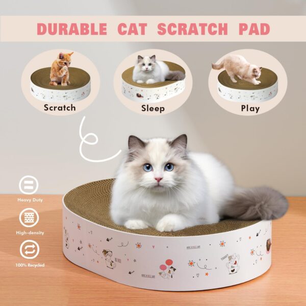 Cat Scratcher Cardboard 17"x13",2 in 1 Oval Cat Scratch Pad Bowl Nest for Indoor Cats Grinding Claw,Round Cat Scratching Board Corrugated Lounge Cat Beds&Furniture Protector for Couch & Carpets&Sofas - Image 2