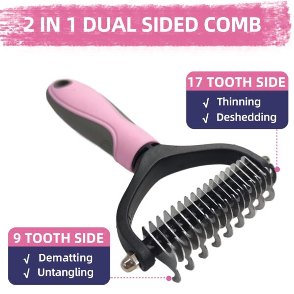 Dog Brush for Shedding,9 PCS in One Pet Slicker Hair Brush Kit with Pet Nail Clipper and File - Dog Cat Grooming Deshedding Undercoat Rake Brush Comb for All Small Large Dogs Cats Pink - Image 4