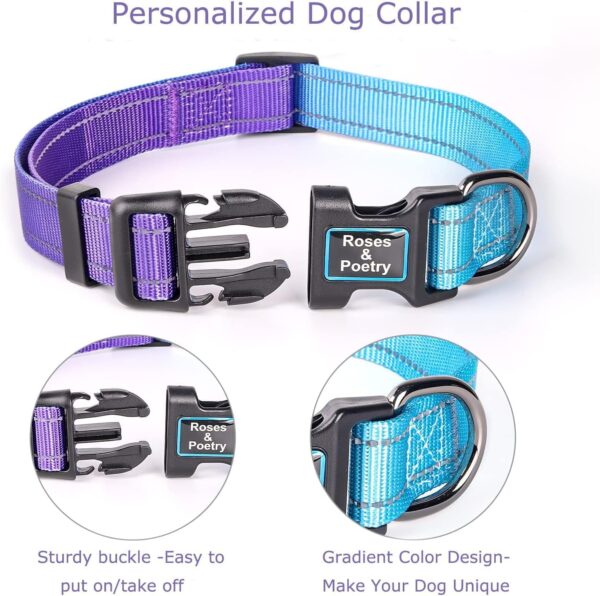 Roses&Poetry Reflective Dog Collar with Gradient Violet, Adjustable Durable Pet Collars for Small Medium Large Dogs (Violet-S) - Image 2