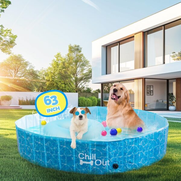 ALL FOR PAWS 63" Dog Pool for Large Dog Dog Swimming Pool Foldable Pool Dog Tub Outdoor Pool with MDF Board Inside and Anti-Skid Inner Layer Suitable for Dog