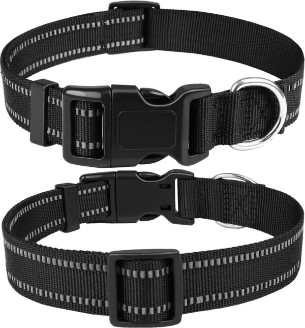 Dog Collar, Reflective Dog Collar, BOOEUDI Sturdy Nylon Collars, Adjustable Classic Dog Collar with Quick Release Buckle for Small Dogs, Black, S