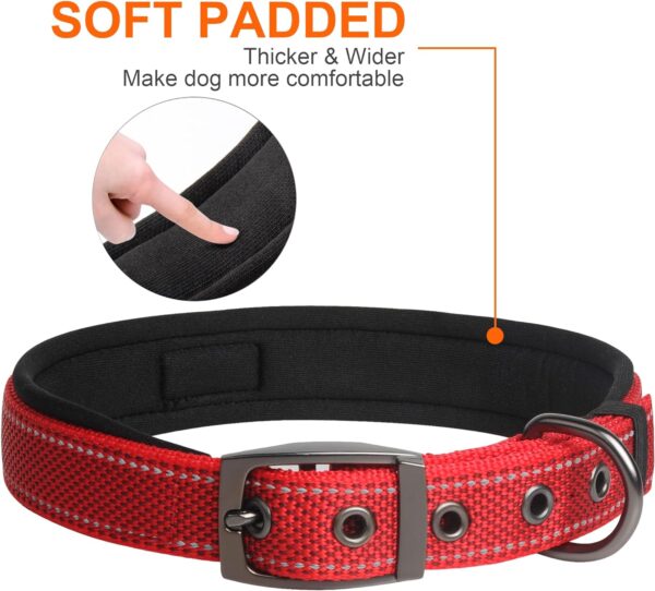 Fida Heavy Duty Dog Collar, Ultra Comfortable Soft Neoprene Padded, Adjustable Reflective Nylon Pet Collar with Durable Metal Belt Buckle for Medium Breeds (M, Red) - Image 4